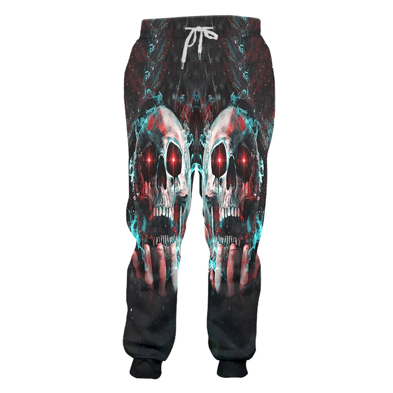 Мужские спортивные брюки UJWI с принтом черепа черные штаны объемным для фитнеса в