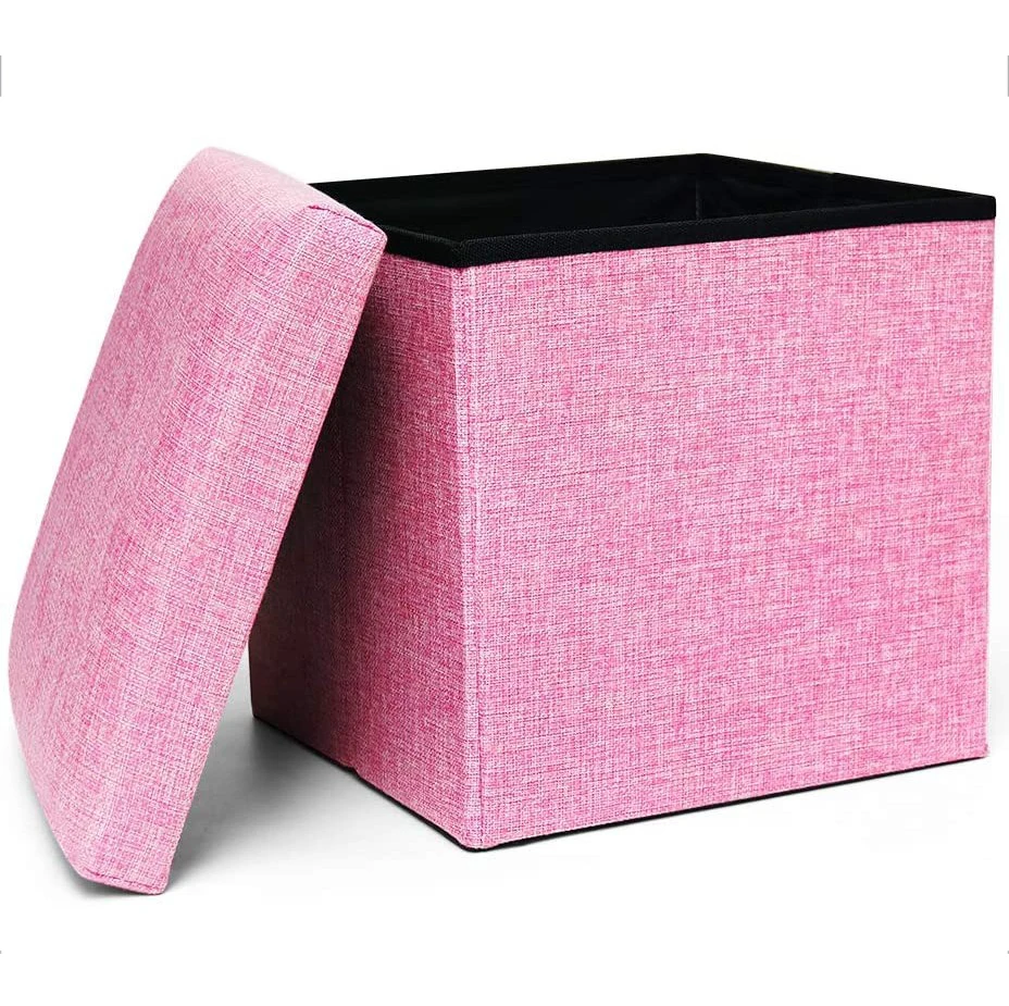 

Foldable Cube Storage Ottoman Box Stool Foot Rest Linen Cloth Storage Box with Memory Foam 11.8" L x 11.8" W x 11.8" H