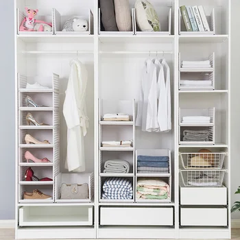 

2PCS Wardrobe Storage Layered Partition Drawer Type Plastic Storage Basket Multi-purpose Storage Holder for Home Use (Middle Siz