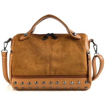 

Women Handbag with Rivets Quality Leather Female Shoulder Bag Large Capacity Retro Motorcycle Tote Bag Ladies' Top-handle Bags