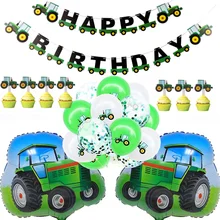 Decoración de fiesta de Tractor de granja, incluye 1 guirnalda de papel de feliz cumpleaños, 7 tractores, Decoración de Pastel, 2 globos de aluminio, 15 globos de látex