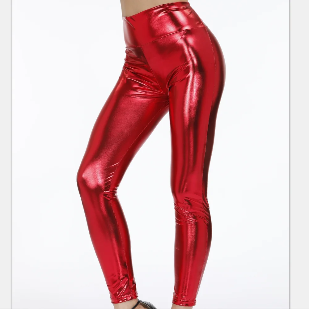 Women's New High Waist PU Leather Pants Leggings Female Shinny Pencil Pants Elastic Zipper open crotch Trousers Female Clothes capri jeans for women