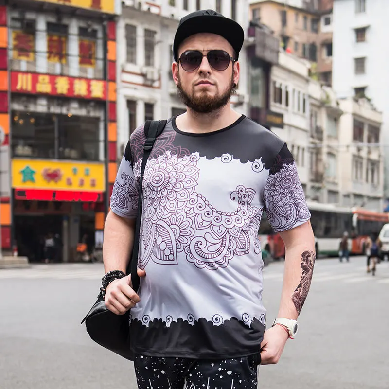 

Summer new large men's fat short-sleeved t-shirt thin section plus increase size sweat-absorbent quick-drying street hip hop