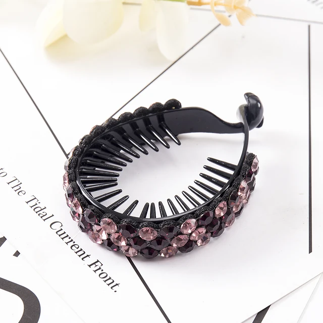 FORWOT Women Elegant Luxury Rhinestone Tassel Ponytail Hair Claws Hair Clips Barrettes Hairpin Headband Fashion Hair Accessories Dark pink burgundy