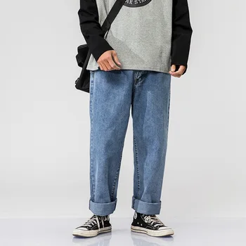 

New Male Japan Korea Streetwear Hip Hop Denim Pant Men Vintage Fashion Loose Wide Leg Jeans Trousers