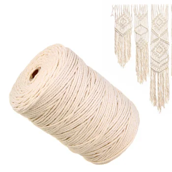 

1 Roll 3mmx220M Macrame Rope Natural Beige Cotton Twisted Cord Textile Strings for Artisan DIY Hand Craft Decoration Ornament