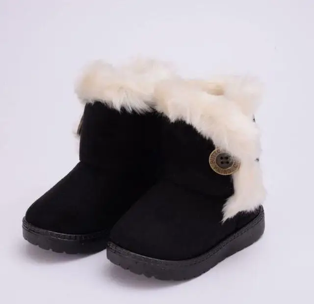 Теплые детские зимние ботинки для детей, новая зимняя детская обувь принцессы для малышей милые Нескользящие ботинки на плоской подошве с круглым носком для маленьких девочек - Цвет: Черный