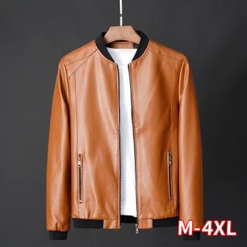 

Men PU Leather Jackets Plus Size Brown Zipper Casual Male Motorcycle Faux Leanther Jackets Windbreake 4XL Large Size Coat Spring