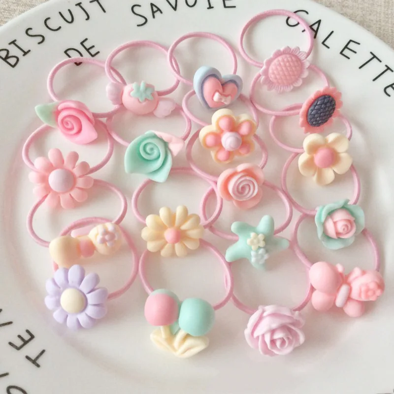10 шт розовые матовые Смолы Цветок Резинки для волос с сердцем и маленькими