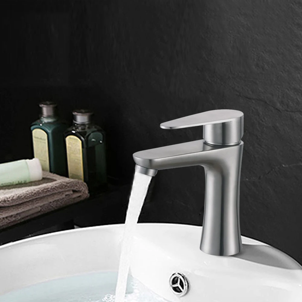 

Hot New Silver Single Handle Bathroom Faucet for Sink Basin Kitchen Faucet Stainless Steel Ceramic Valve Adjustable Hot And Cold