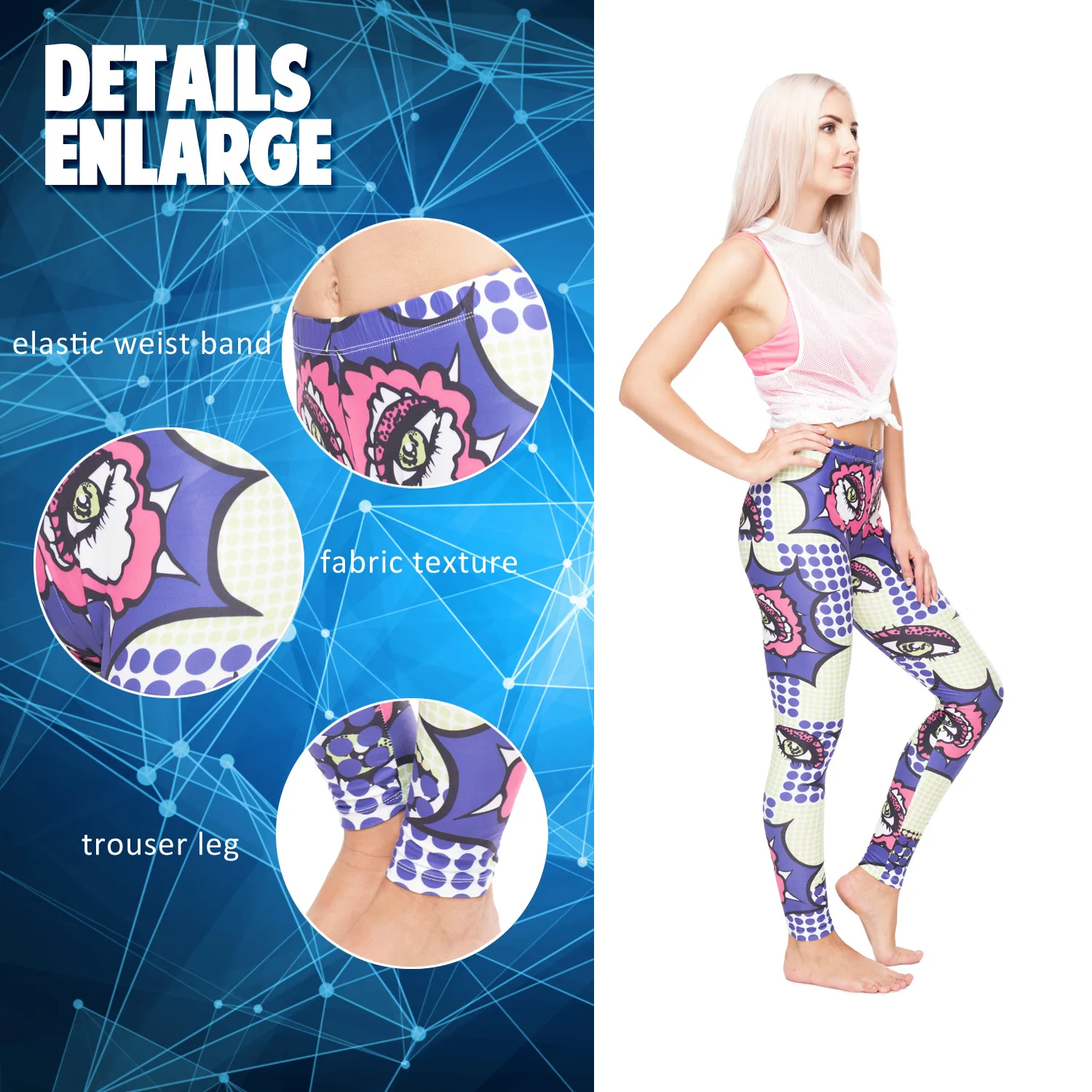Geometric plaid European and American printed nine minute pants high-waisted sport large size leggings for women