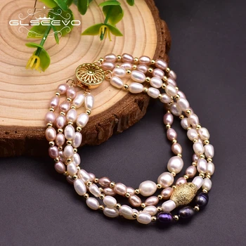 

GLSEEVO Fresh Water Pearl Multi-Layer Luxury Bracelets For Women Wife Boho Jewellery Valentines Day Gift Bracciale Donna GB0228