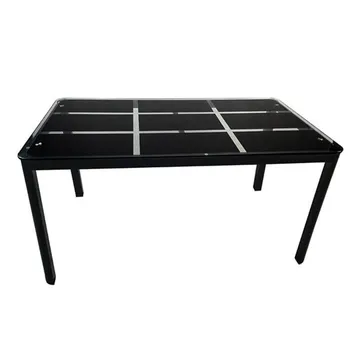 

Rectangle Tempered Glass Dining Table with Nine Block Box Pattern Black Dinning Table