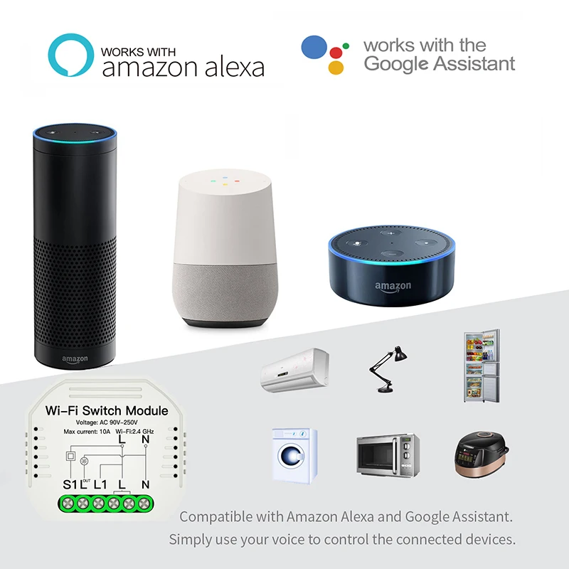 

Smart Switch Hidden Smart Life/Tuya APP 1/2 Way 90-250V WiFi Switch Module With Rail bracket Work With Alexa Google Home Control