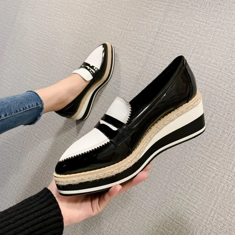 

2020 Women's Pointed-Toe Mixed Colors Thick Bottomed England Shoes Women's Western Style Casual Mixed Colors Slanted Heel Platfo