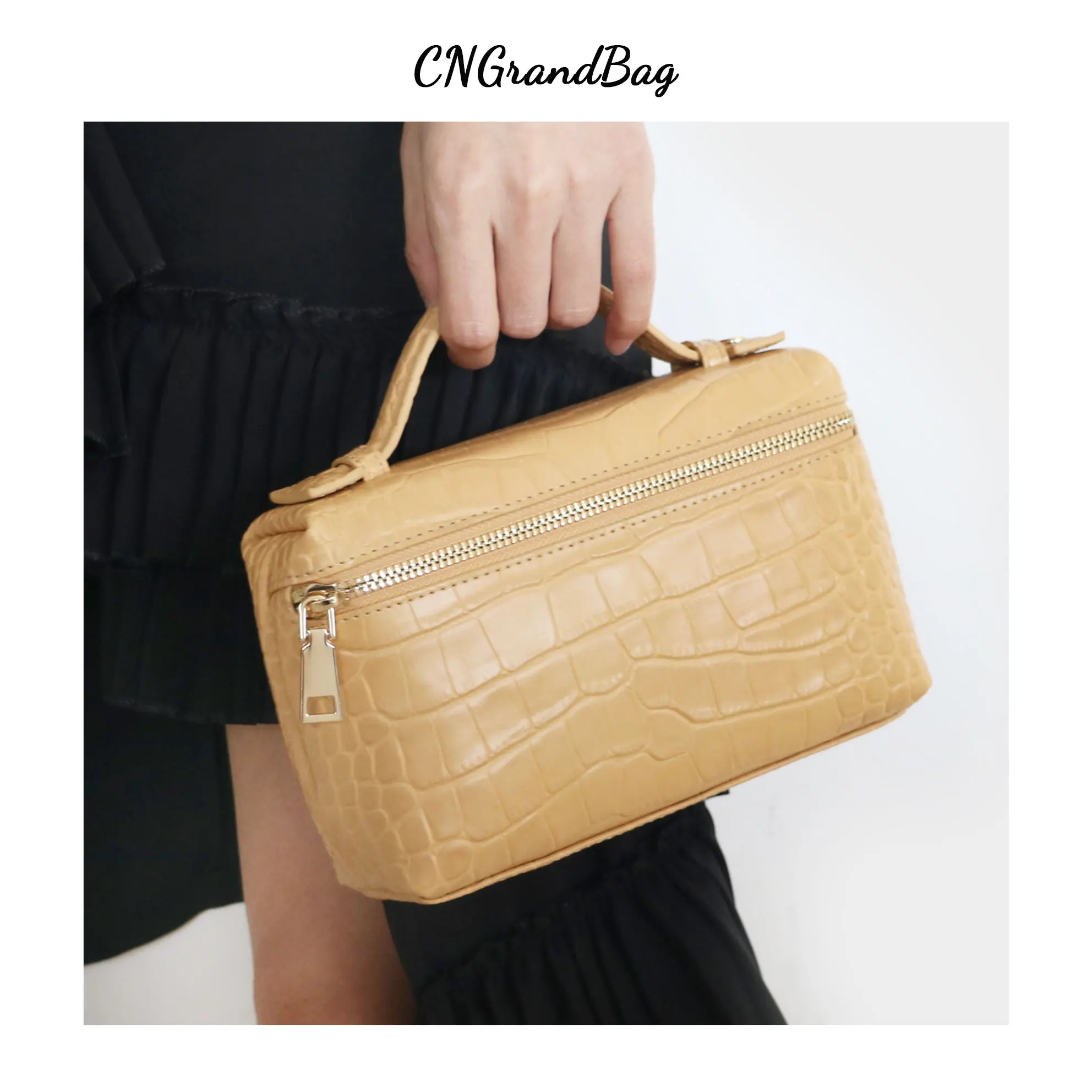 Fashion Real Leather Ostrich Crocodile Pattern Clutch Bag Women Make Up Pouch With Handle Ladies Alligator Leather Portable Bag