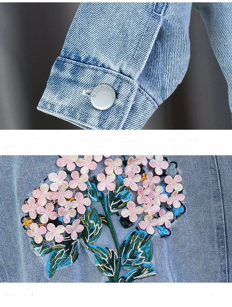 Spring Autumn Kids Denim Jackets for Girls Baby New Flower Embroidery Coats Fashion Children Outwear Ripped Jeans Jackets 1-5Y