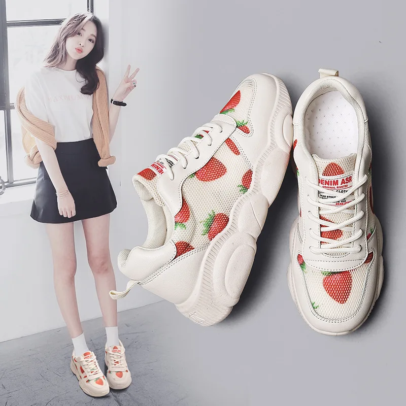 

Summer Women's Sports-Style Strawberry Net Red bear xie Mesh Breathable INS Super Fire Sports Trendy Shoes