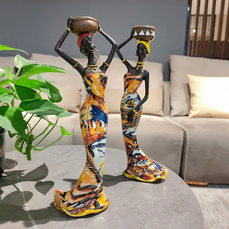 Luxury African Figurines Candle Holders Decor For Table Resin People Statue Sculpture Ornament Home Living Room Decoration
