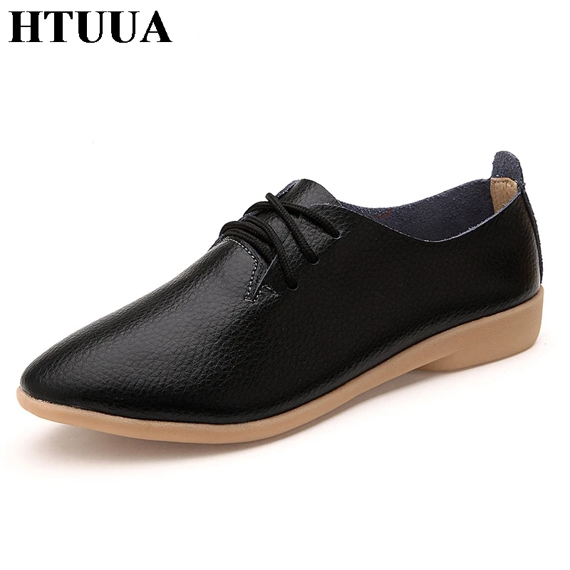 HTUUA/женские туфли-оксфорды из натуральной кожи; повседневная обувь с круглым носком на шнуровке; лоферы на плоской подошве; сезон весна-осень; Размеры 35-44; SX018