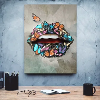 

Wall Pictur Canvas Prints Butterfly Lips Canvas Painting Tableau Mural Poster Decorative Pictures For Wall Canvas Art Tuinposter