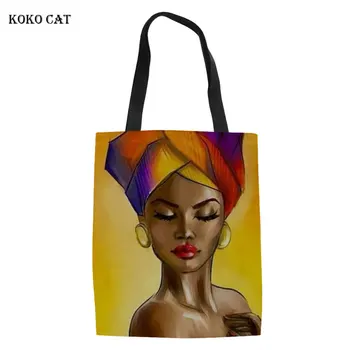 

KOKO CAT Large Capacity Shoulder Tote Bags for Black Women Art African Girls Design Shopping Bags Ladies Foldable Shopper Bag