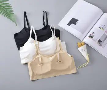 

Summer Solid Color Seemless Breathable Bras Wrap-around with Chest Pad Tube Top Adjustable Shoulder Strap Non-Steel Ring Bra
