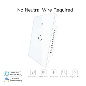 

RF433 WiFi Smart Wall Contact Switch No Neutral Wire Needed Smart Single Wire Wall Switch Work with Alexa Google Home 170-250V U