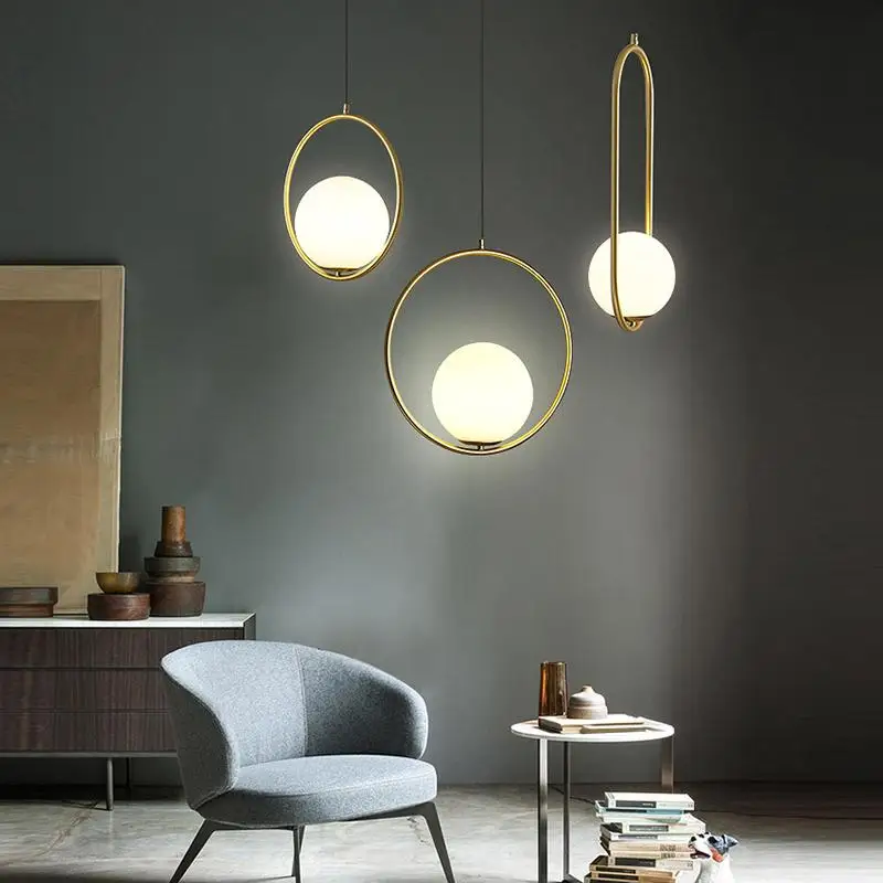 Nordic Led Pendant Lights Lighting Luminaire Industriel Hanging Lamp Lustre Suspension Ball Glass glod art Kitchen Pendant Lamp