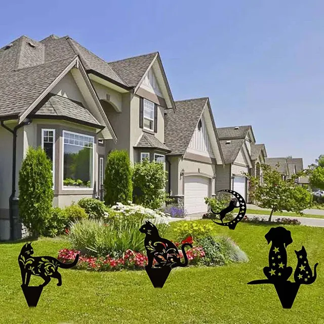 Macska Állat Sziluett Kert Kerti Tét Díszek Akril Art Üreges Fekete Dekorációk Otthoni Gyep Udvarra Kültéri Dekoráció - Image 2