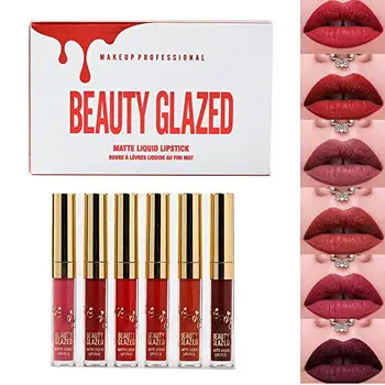 

Beauty Glazed 6pcs Matte Velvety Liquid Lipstick Matte Long Lasting Liquid Lipgloss Waterproof moisturizing Natural Lip Gloss