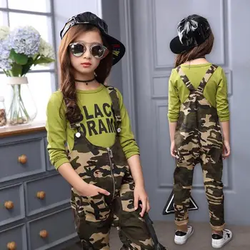 

Kids Clothing Sets Children's Pants Shoulder Straps Girl Rompers Fashion Tshirt+ Pants Autumn Overalls for Girl Camouflage Suit
