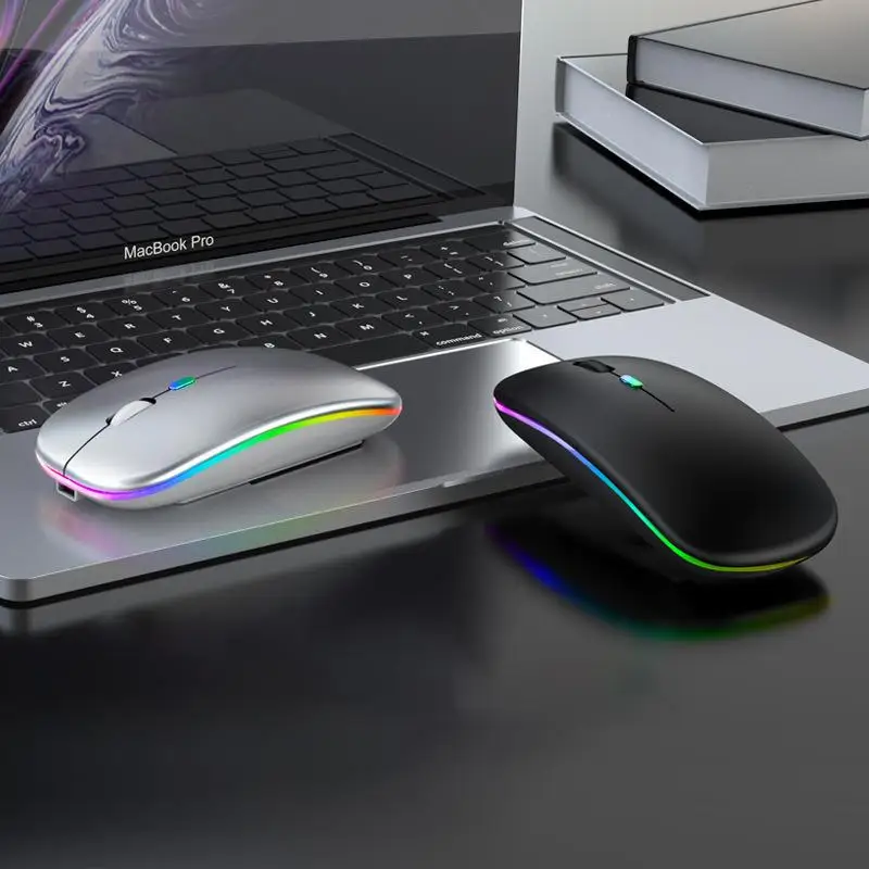 Ratón inalámbrico silencioso con Bluetooth, Mouse USB ultrafino para ordenador portátil y Smartphone, ergonómico, recargable