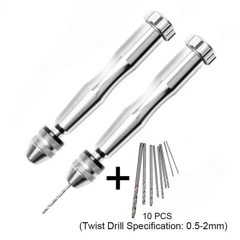 Urijk 0,3-3,4 мм Серебряная ручная дрель алюминиевая дрель набор для глаз деревообрабатывающий ручной пробойник инструмент с зажимом без ключа+ 10 шт. сверло