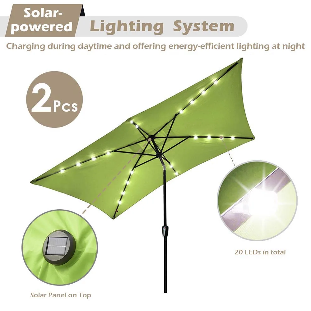 Yestarry 10x6 5ft Outdoor Rectangle Solar Powered Led Patio Umbrella With Crank Tilt For Garden Table Market Pack Of 2 Aliexpress