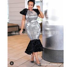Супер стрейч Новая африканская женская одежда Дашики Мода блестками Тонкий рыбий хвост платье с алмазным поясом размер L XL XXL