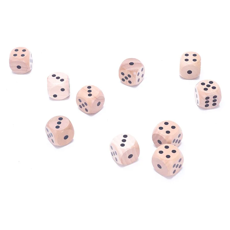 10 шт. Шестигранные D6 игральные кости для настольной игры, изготовленные из натурального дерева