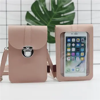 

Mini Mobile Phone Bag with Back Side Clear Touching Screen Window PU Leather Bag Dust-proof J55