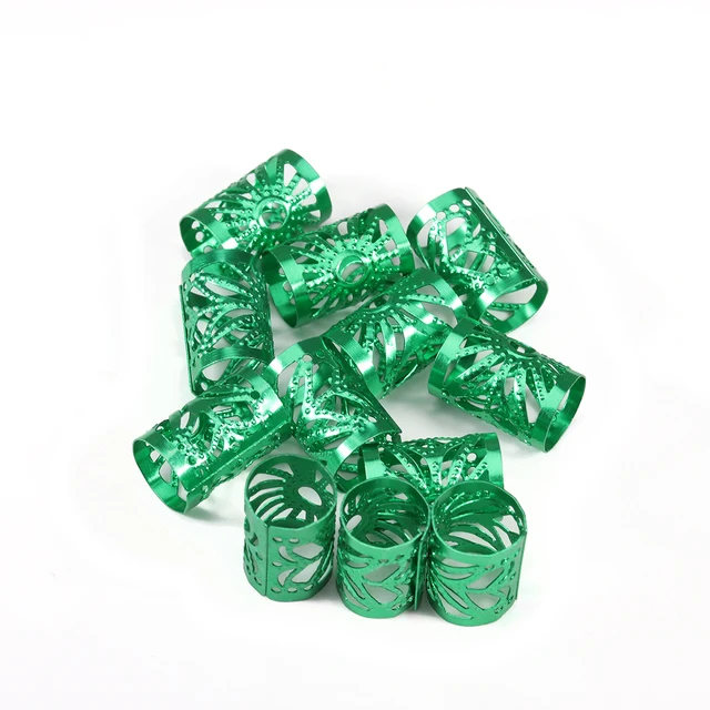 100pcs Gold/silver Color Metal Tube Hair Braid Dread Dreadlock Beads Adjustable Hair Braids Cuff Clip 7/9mm Hole Micro Ring Bead green 9mm