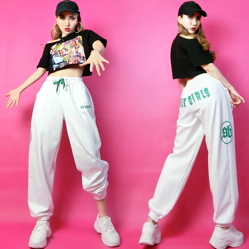 Ropa de baile moderna de Hip Hop para mujer ropa de práctica Jazz, Tops de manga corta, pantalones blancos, para discoteca, DNV15056 - AliExpress