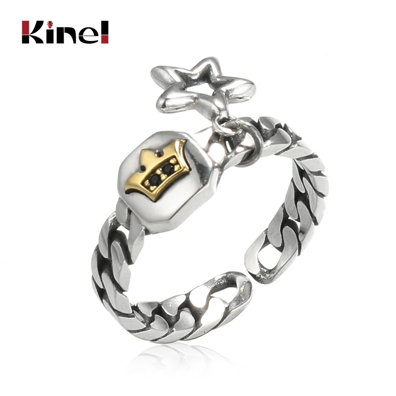 

Kinel S925 Sterling Silver Jewelry retro Personality Adjustable Temperament Open Ring Female Creative star steampunk
