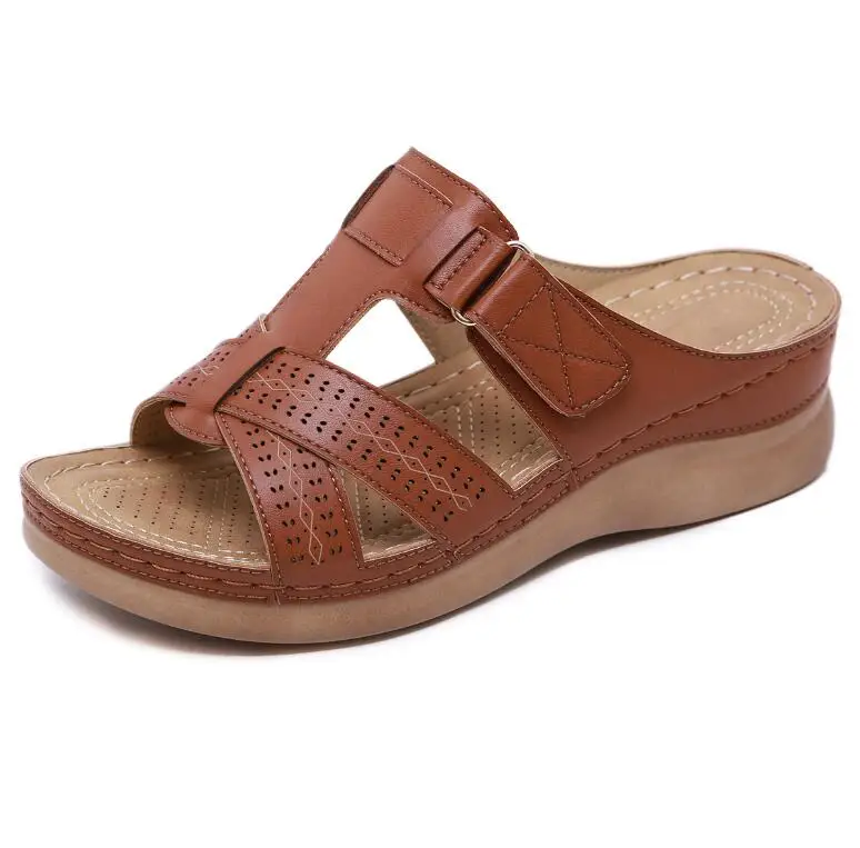 Женские босоножки; модная повседневная обувь в римском стиле с открытым носком на среднем каблуке; босоножки; Zomerschoenen Dames - Цвет: Brown