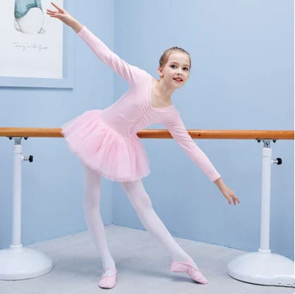 Pink Балетное платье для детей с длинным рукавом из хлопка, балетом и танцами, для девочек платья-пачки, трико для танцев для девочки одежда для спортивной гимнастики балерина вечерние костюмы - Цвет: Pink