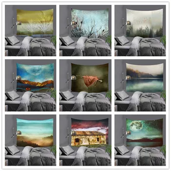 

Vintage Mountain Sun Print Tapestry Hippie Sofa Cover Yoga Picnic Mat Wall Hanging Cloth Background Home Decor