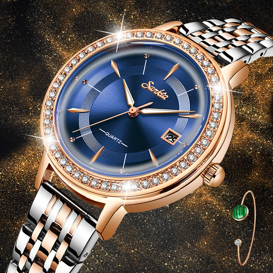 Женские кварцевые часы Reloj Mujer модные SUNKTA из розового золота с браслетом