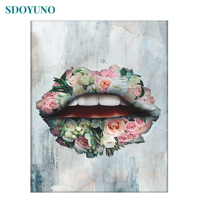 Набор для рисования по номерам SDOYUNO Раскраска губ цветов 60 х75 см самостоятельного