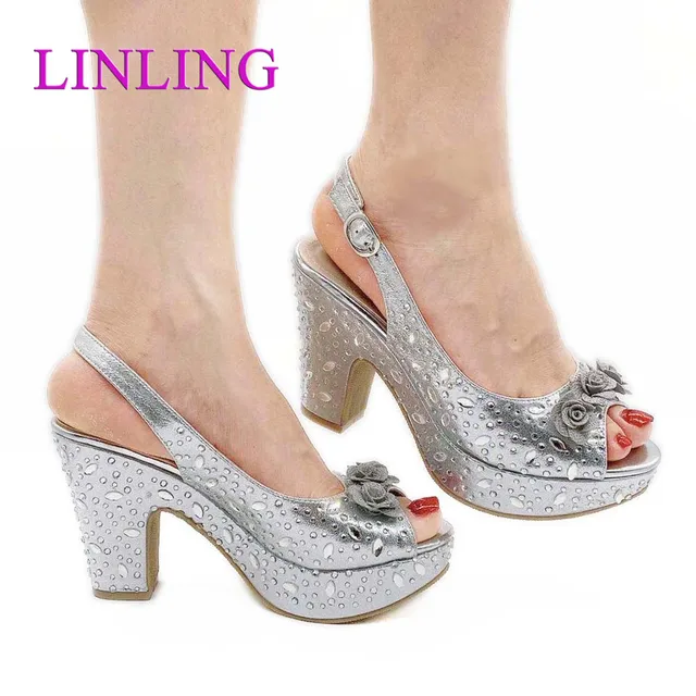 African Shoes for Women Italian Style Party Pump with Rhinestone Designer Shoes Women Luxury 2021 Ladies Sandals with Heels 2