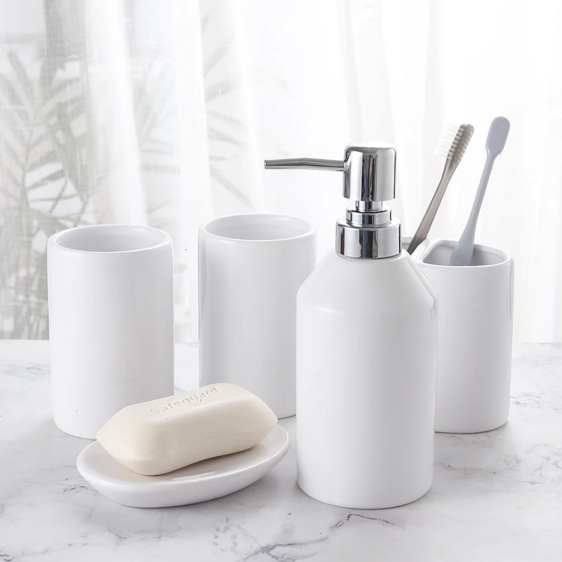 Набор чашек для мытья, Бытовая керамика, набор из пяти предметов для ванной комнаты, чистящие чашки, принадлежности для ванной комнаты - Цвет: Bright white