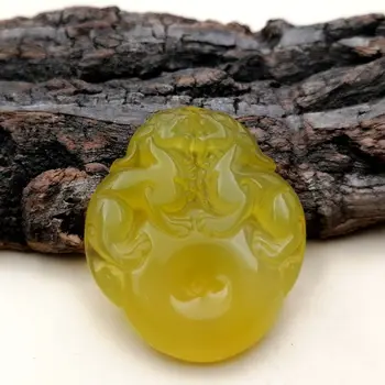 

Hot selling ice yellow Brazilian agate double topaz chalcedony wealth source pendant