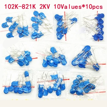 

100PCS/lot 2KV high voltage ceramic capacitor Assortment Kit 2KV 102K 221K 332K 471K 472K 561K 681K 821K Ceramic Capacitors set